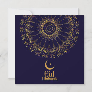 Tarjeta Festiva Feliz Eid Mubarak Estrellas Crescent Oro Azul 
