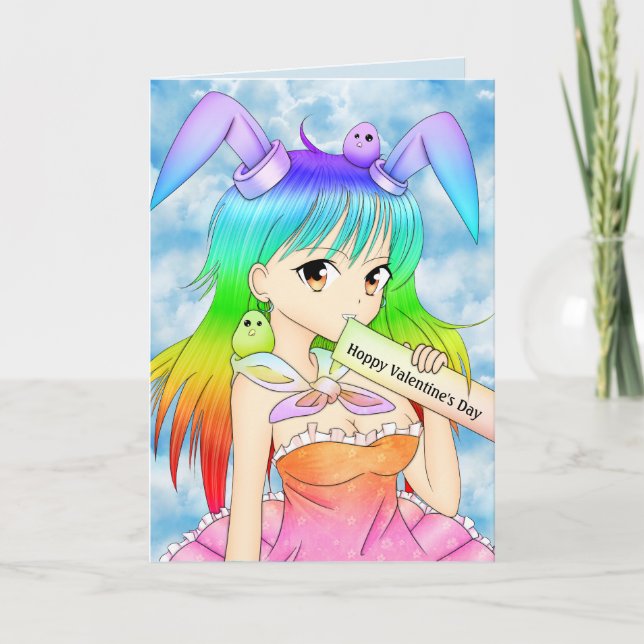 Tarjeta Festiva Feliz El día de San Valentín 'amordazado' Anime Bu (Anverso)