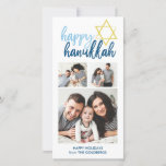 Tarjeta Festiva Feliz escritura moderna de Hanukkah 3 vacaciones f<br><div class="desc">Celebra las vacaciones con esta moderna tarjeta de fotos.</div>
