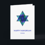 Tarjeta Festiva Feliz Estrella Turquesa Hanukkah de David no foto<br><div class="desc">Desearía que amigos y familia "Happy Hanukkah" con esta fantástica estrella multicolor azul de David. El año es editable con un texto más editable. Haga clic en "personalizar" para cambiar fuentes,  mover texto,  color o cambiar tamaño</div>