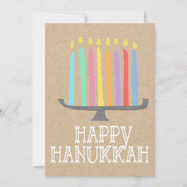 Tarjeta Festiva Feliz etiqueta de regalo de Hanukkah menorah (Anverso)