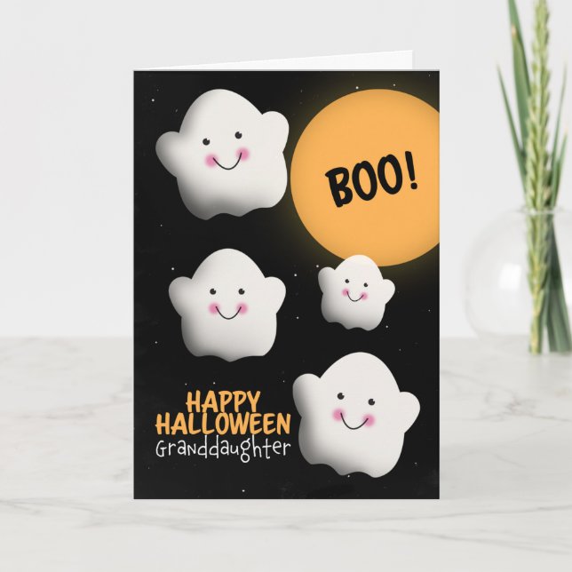 Tarjeta Festiva Feliz Fantasma a nieta de Halloween (Anverso)