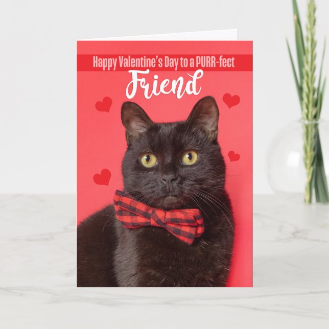 Tarjeta Festiva Feliz felino amigo de San Valentín en Bow Tie (Anverso)