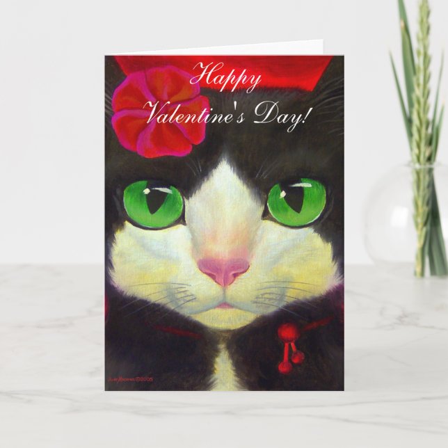 Tarjeta Festiva Feliz felino de San Valentín Tuxedo negro y blanco (Anverso)