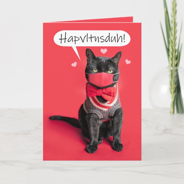 Tarjeta Festiva Feliz felino del día de San Valentín hablando en m (Anverso)