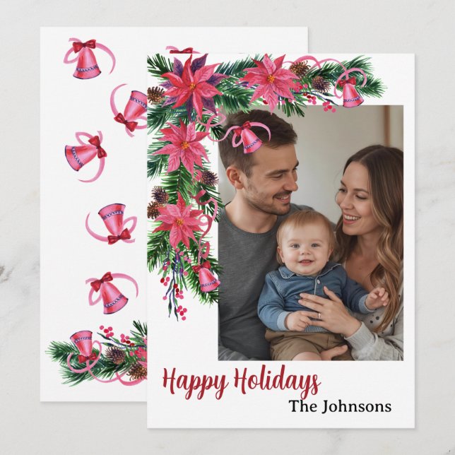 Tarjeta Festiva Feliz feriado 1 foto acuarela botánica (Anverso / Reverso)