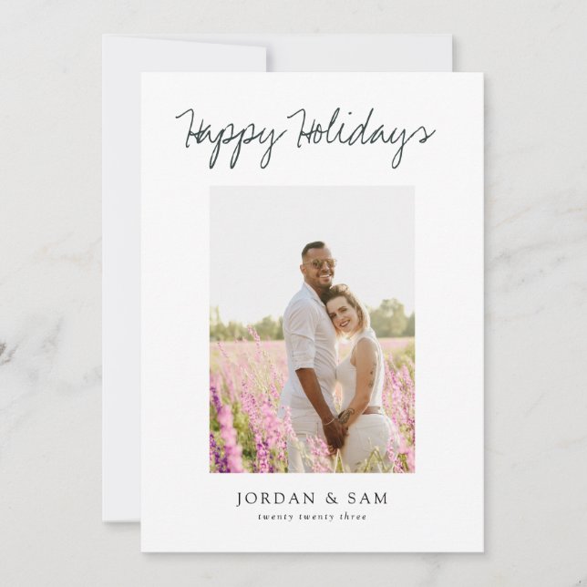 Tarjeta Festiva Feliz feriado a pareja de 2 fotos (Anverso)