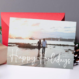 Tarjeta Festiva Feliz feriado blanco moderno foto escrita a mano