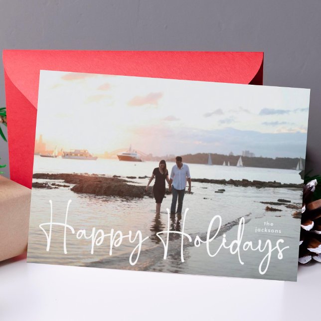 Tarjeta Festiva Feliz feriado blanco moderno foto escrita a mano (Subido por el creador)