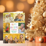 Tarjeta Festiva Feliz feriado Collage de fotos de la familia Rainb<br><div class="desc">Esta bonita y moderna tarjeta de vacaciones plegadas Happy Holidays incluye un diseño elegante de 5 fotos familiares con fondo blanco y tipografía de arco iris bonito. Estas hermosas tarjetas de vacaciones fotográficas para niños incluyen el collage de fotografías de sus propios hijos alrededor de su colorido mensaje para Navidades...</div>