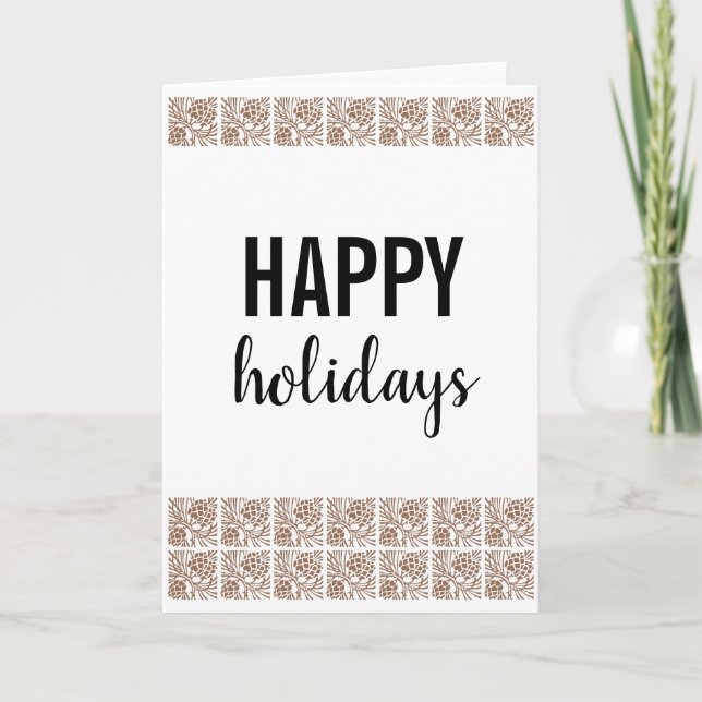 Tarjeta Festiva Feliz feriado de antaño Pine Cone White (Anverso)