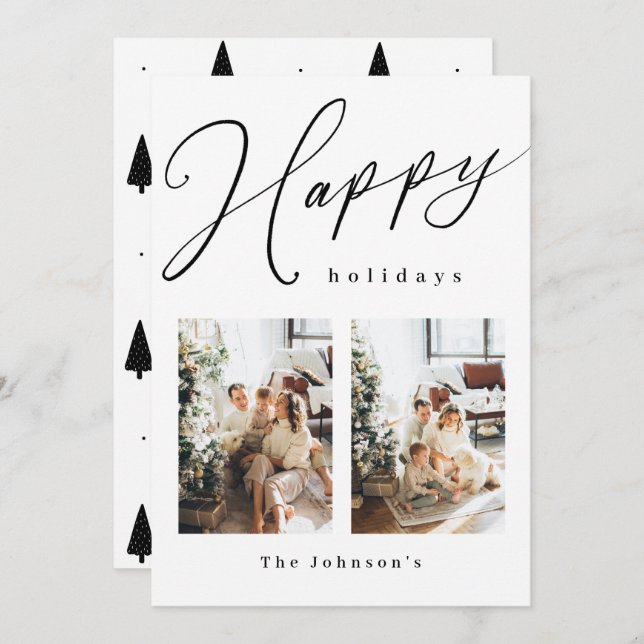 Tarjeta Festiva Feliz feriado de fotos en blanco y negro (Anverso / Reverso)