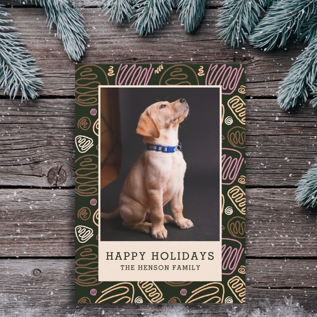 Tarjeta Festiva Feliz feriado del Mascota de una línea rosada negr (Subido por el creador)