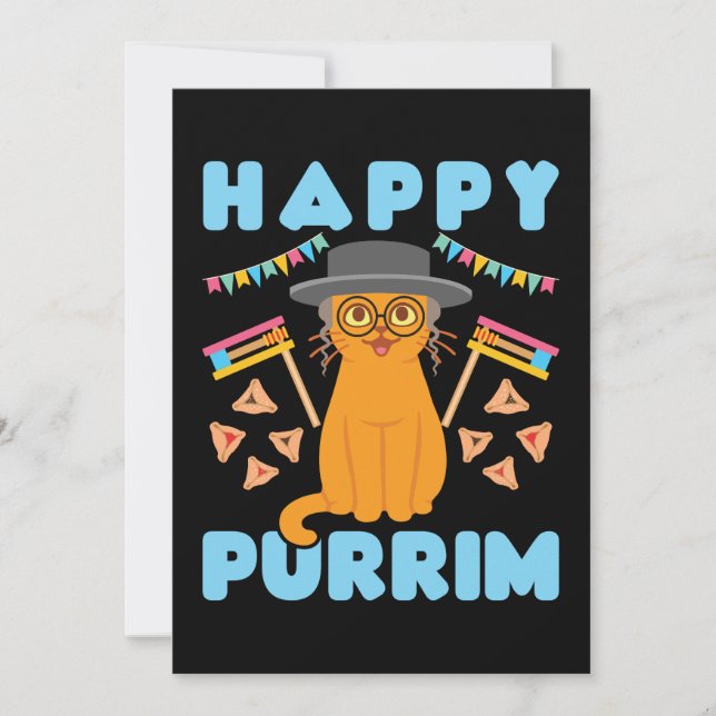 Tarjeta Festiva Feliz feriado judío de Purrim Purim Cat (Anverso)