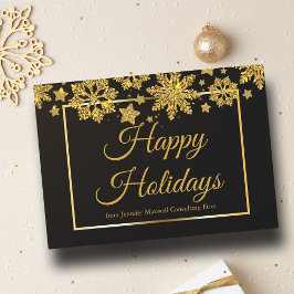 Tarjeta Festiva Feliz feriado Moda Black Gold Snowflake Company