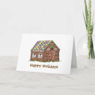 Tarjeta Festiva Feliz feriado Navidades Gingerbread House Holiday