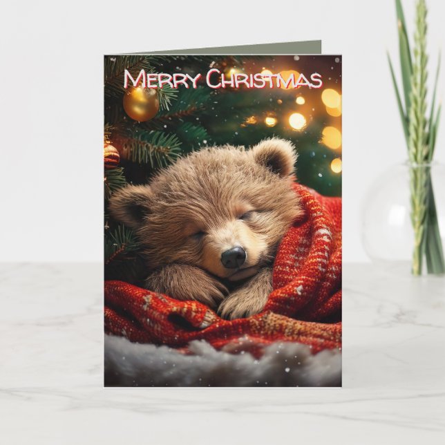 Tarjeta Festiva Feliz feriado Navidades Slumbing Bear (Anverso)