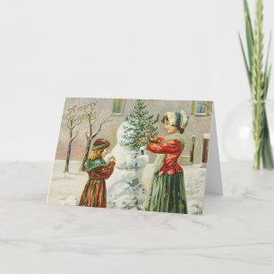 Tarjeta Festiva Feliz feriado navideño, niño y nevado