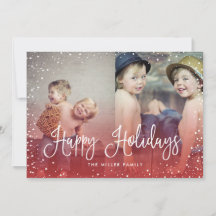 Feliz feriado Nieve Seamless 2 Photo Card RED