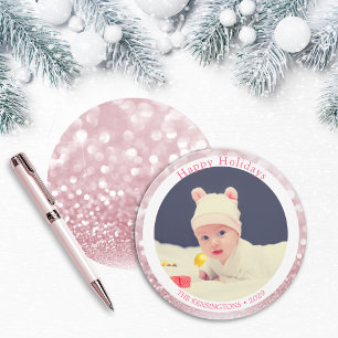 Tarjeta Festiva Feliz feriado Purpurina rosado