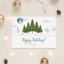 Tarjeta Festiva Feliz feriado Snowman Christmas Tree Holiday Card