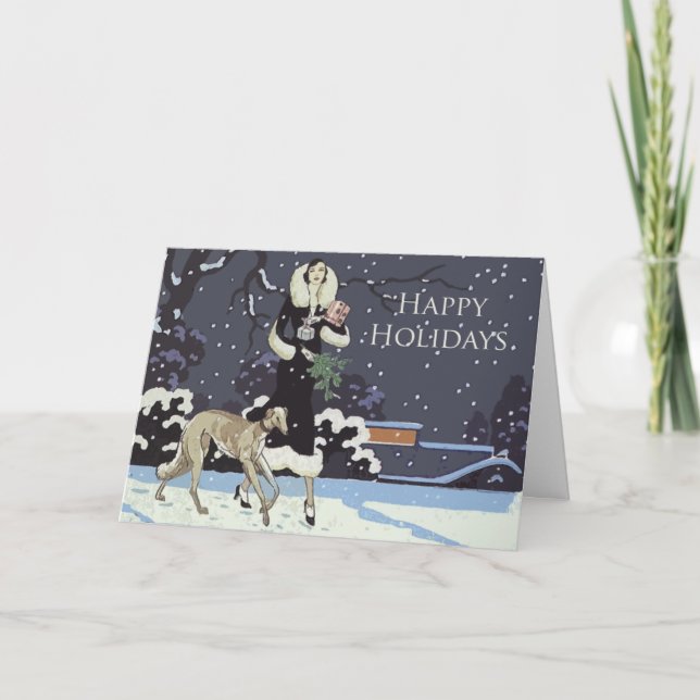 Tarjeta Festiva Feliz feriado Vintage Borzoi Card (Anverso)