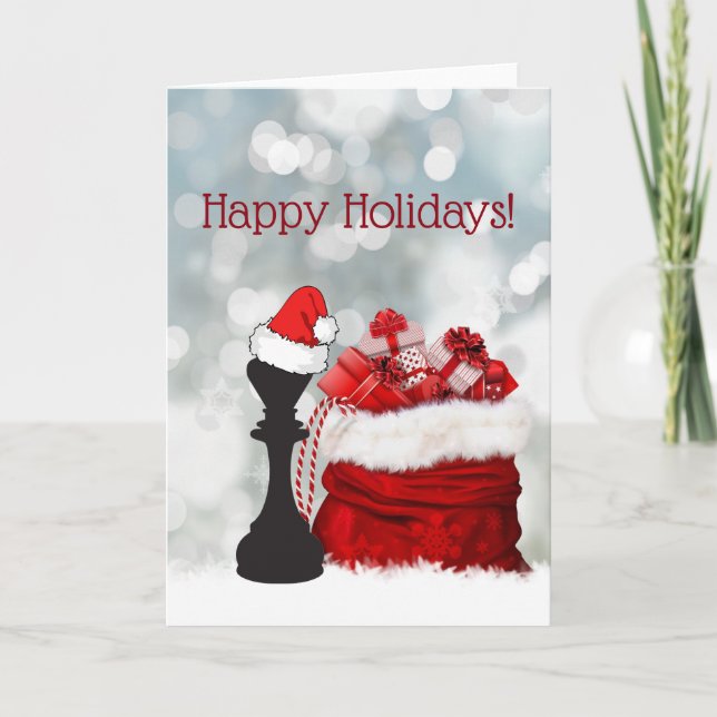 Tarjeta Festiva Feliz feriados ajedrez invierno Santa Claus (Anverso)