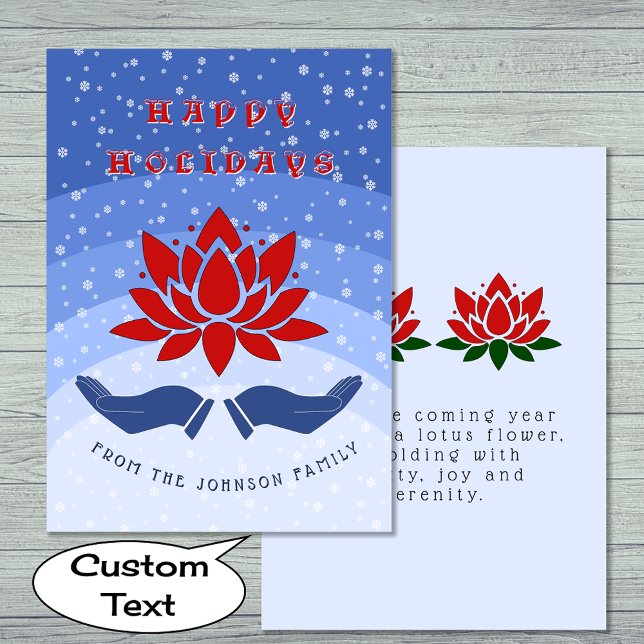 Tarjeta Festiva Feliz feriados loto flor personalizado texto azul (Subido por el creador)