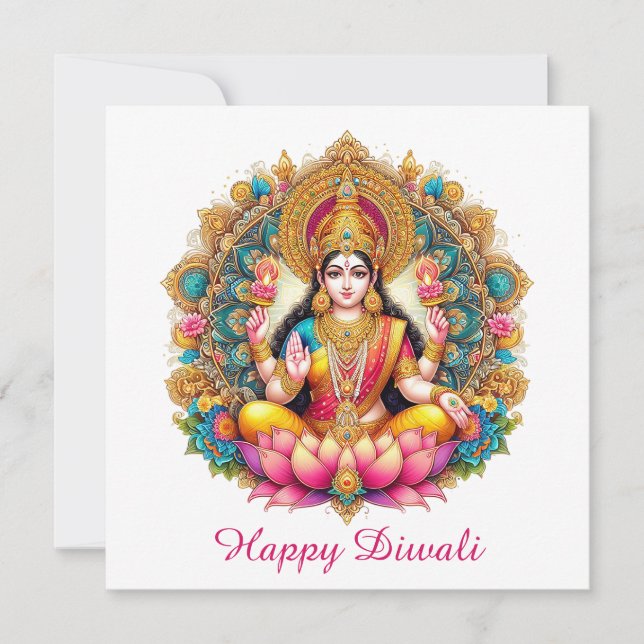 Tarjeta Festiva Feliz Festival de la Luz de la Diosa Diwali Lakshm (Anverso)