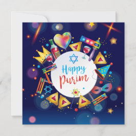 Tarjeta Festiva Feliz Festival de Purim Hamantaschen & Gragger Heb