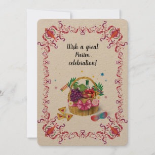Tarjeta Festiva Feliz Festival de Purim Hamantaschen & Gragger Heb