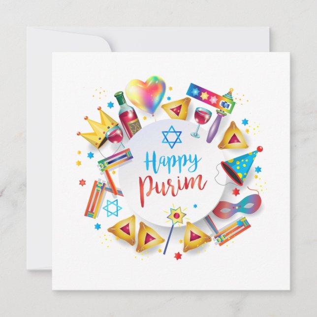 Tarjeta Festiva Feliz Festival de Purim Hamantaschen & Gragger Heb (Anverso)