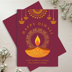 Tarjeta Festiva Feliz Festival Diwali de Luces Diya