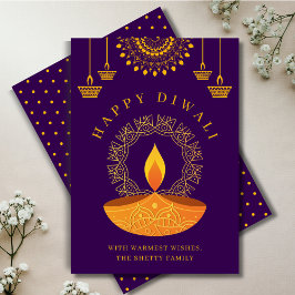Tarjeta Festiva Feliz Festival Diwali de Luces Diya Purple