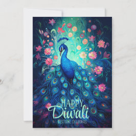 Tarjeta Festiva Feliz Festival Diwali de Luces Peacock