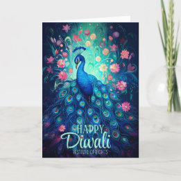 Tarjeta Festiva Feliz Festival Diwali de Luces Peacock