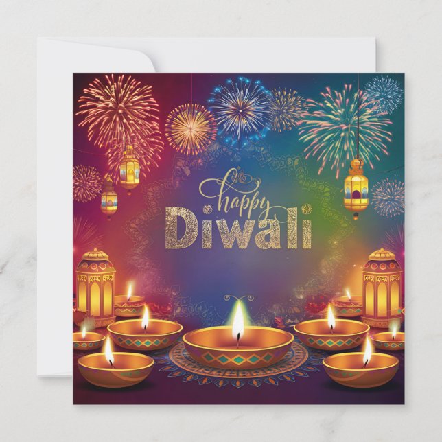 Tarjeta Festiva Feliz Festival Diwali de Luz (Anverso)