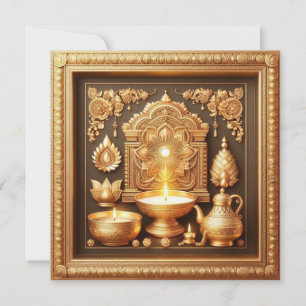 Tarjeta Festiva Feliz Festival Diwali de Oro Floral Ligero