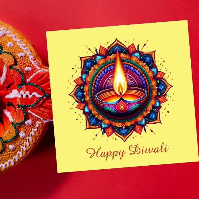 Tarjeta Festiva Feliz Festival Diwali Mandala Diya de amarillo cla (Subido por el creador)