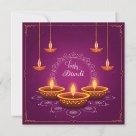 Tarjeta Festiva Feliz Festival Diwali Rangoli Diya de Púrpura Lige