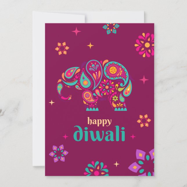 Tarjeta Festiva Feliz festival hindú del elefante diwali (Anverso)