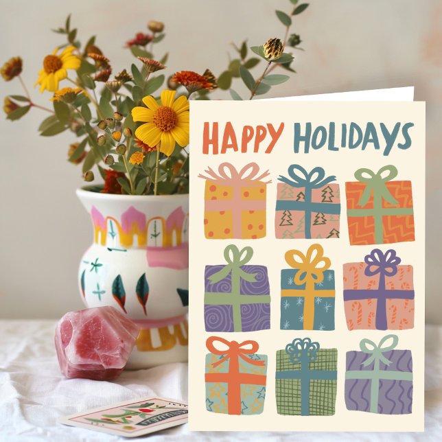 Tarjeta Festiva FELIZ FESTIVAL Regalos Navidades PERSONALIZADO man (HAPPY HOLIDAYS Gifts Christmas CUSTOM Hand-Drawn Cute Holiday Card - add your own text to inside
)