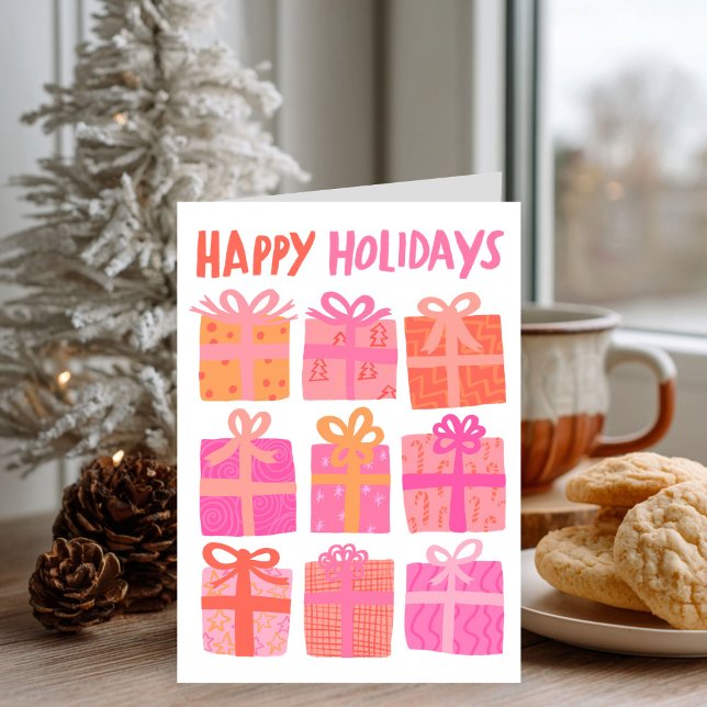 Tarjeta Festiva FELIZ FESTIVAL Regalos Navidades PERSONALIZADO Ros (HAPPY HOLIDAYS Gifts Hand-drawn Christmas CUSTOM Pink Cute Holiday Card
)