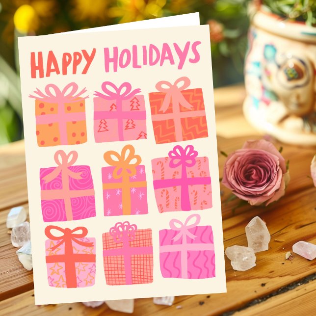 Tarjeta Festiva FELIZ FESTIVAL Regalos Navidades PERSONALIZADO Ros (HAPPY HOLIDAYS Gifts Christmas CUSTOM Pink Cute Holiday Greeting Card
)