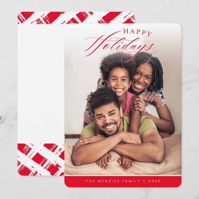 Tarjeta Festiva FELIZ FESTIVIDAD FOTO caligrafía moderna rojo (Anverso / Reverso)