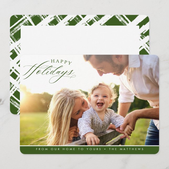 Tarjeta Festiva FELIZ FESTIVIDAD FOTO elegante caligrafía verde (Anverso / Reverso)