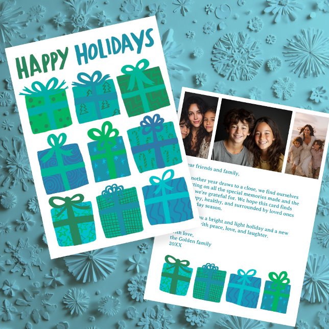 Tarjeta Festiva FELIZ FESTIVIDAD Regalos Navidades PERSONALIZADO 3 (HAPPY HOLIDAYS Gifts Christmas CUSTOM 3 Photos Holiday Letter Card
)