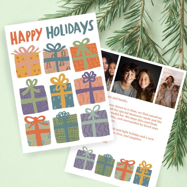 Tarjeta Festiva FELIZ FESTIVIDAD Regalos Navidades PERSONALIZADO 3 (HAPPY HOLIDAYS Gifts Christmas CUSTOM 3 Photos Holiday Card
)