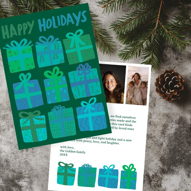 Tarjeta Festiva FELIZ FESTIVIDAD Regalos Navidades PERSONALIZADO 3 (HAPPY HOLIDAYS Gifts Christmas CUSTOM 3 Photos Hand-drawn Cute Holiday Card
)