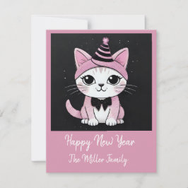 Tarjeta Festiva Feliz fiesta de Año Nuevo - Gato disfrazado